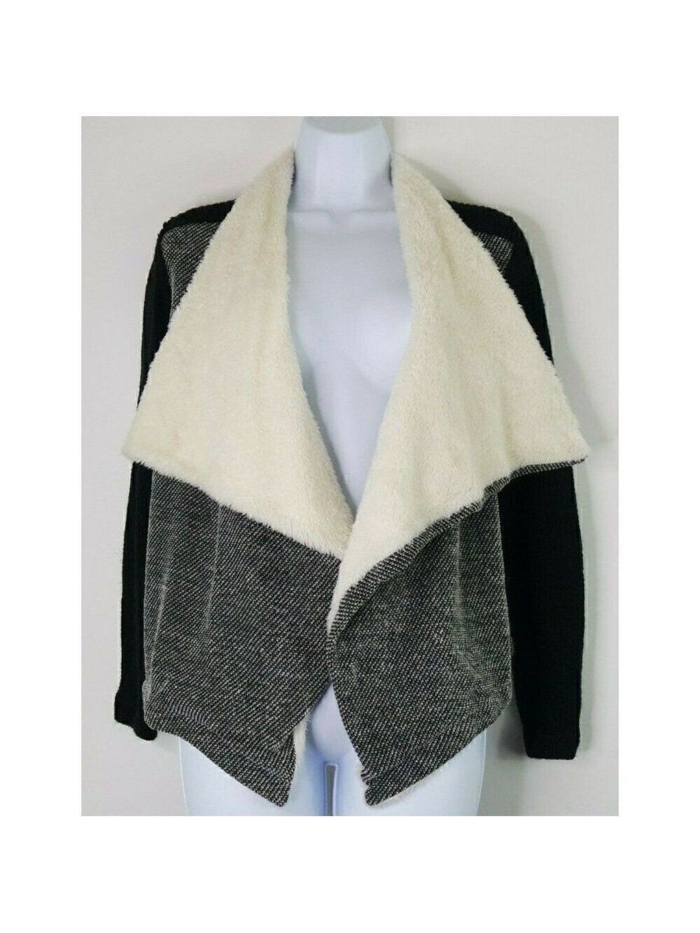Skies Are Blue Womens Size XS Open Front Faux Fur Mixed Media Knit Cardigan